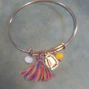 Colorful Tassel Gold Bangle with Charms